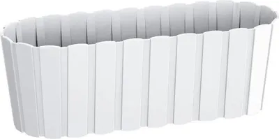 A white rectangular planter with a ribbed texture.