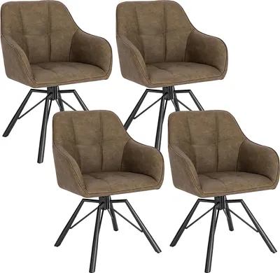Produktbild von WOLTU Esszimmerstühle drehbar 4er-Set, mit Armlehnen Rückenlehne, mit Kunstlederbezug, Braun