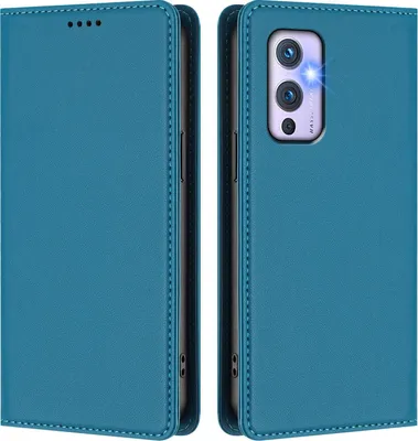 Produktbild von Handyhülle für OnePlus 9, Kunstleder Klapphülle Stoßfeste Magnetische Hülle mit Ständer Blau