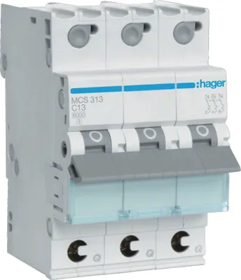 Immagine prodotto di Interruttore LS Hager a 3 poli 6 kA caratteristica C 13 A 3 moduli Hager MCS313, 1 pz.