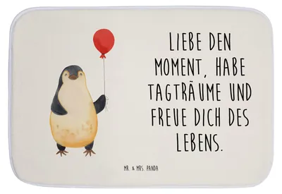 Produktbild von Mr. & Mrs. Panda Badezimmerteppich Pinguin Luftballon - Weiß - Geschenk, Neustart, Beste Freundin, Liebe, Badematte, bad läufer, Motivation, Badvorleger, duschmatte