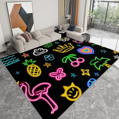 Produktbild von Waschbarer Teppich mit rutschfester Unterlage und Neonbeleuchtung, 140 x 200 cm