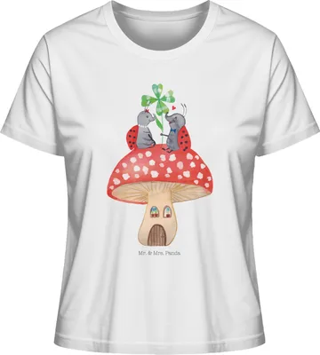 Produktbild von Mr. & Mrs. Panda Damen Basic T-Shirt Marienkäfer Fliegenpilz Größe L - Weiß - Geschenk, Wohnung, Oberteil, Kurzarm, Fleigenpilzhaus, Lustige Sprüche, Haus, Shirt, Zuhause