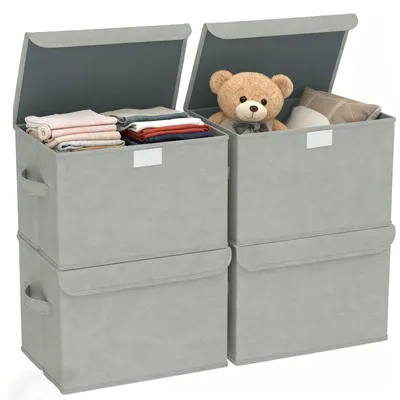 Obrázok produktu pre Sada 4 skladacích úložných boxov s viečkom 26 x 21 x 17 cm