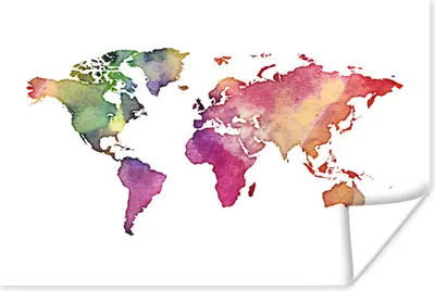 Produktbild von MuchoWow® Poster Weltkarte - Aquarell - Regenbogen 120x80 cm - Bilder