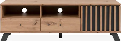 Immagine prodotto di Calicosy - Mobile TV con 1 anta, 2 cassetti e 2 nicchie, decorazione artigianale in rovere, L 138 cm - Lublino
