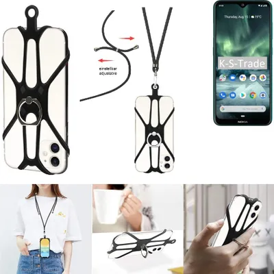 Produktbild von K-S-Trade 3in1 Handykette Handyband Handykordel Halsband Smartphone-Ring Handy-Ring kompatibel mit Nokia 7.2 Fingerhalterung Handyring Tischständer