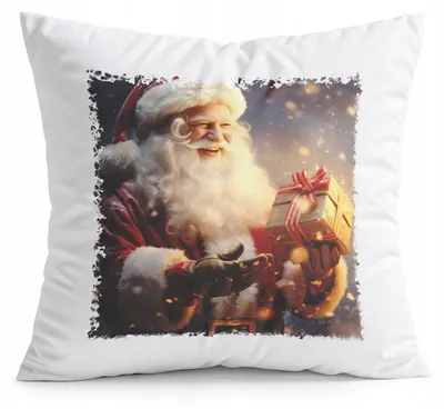 Obrázok produktu pre Biela vankúšik – darček, vianočné motívy: Santa Claus, sob. Darček