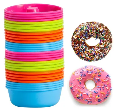 Productafbeelding van Siliconen donutvorm, 32 stuks, herbruikbaar. Muffinvormen in 4 kleuren. Temperatuurbestendig van -40°C tot +230°C