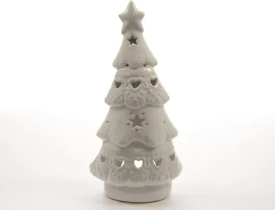 Produktbild von Teelichthalter Weihnachtsbaum Porzellan weiß H.28 cm