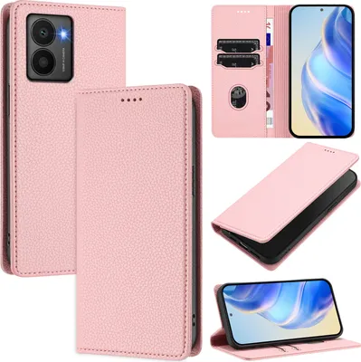 Produktbild von Litchi Leder Handyhülle für HMD Fuison Wallet Kartenfächer Standfunktion Hülle Pink