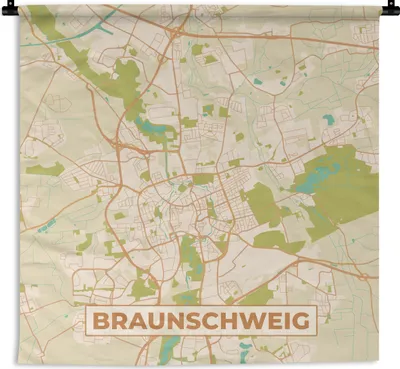 Produktbild von MuchoWow® Wandteppich Wandbehang Braunschweg - Karte - Vintage - Stadtplan 90x90 cm Tapisserie Dekoration Wandtuch - Wandaufhänger