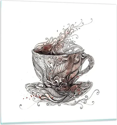 Produktbild von Bilder auf glas - Abstraktion Tasse Tee heiß - 30x30cm - Glasbilder - Wandbilder - Kunstdruck - zum Aufhängen bereit - Wanddekoration aus Glas - Glas Bilder - Wandbild auf Glas - GAC30x30-2976