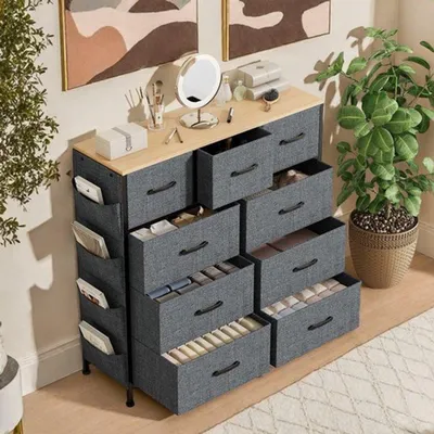 Zdjęcie produktu dla Komoda do pokoju dziecięcego - jasnoszara - 9 szuflad - 99x30x100 cm - nowoczesne meble