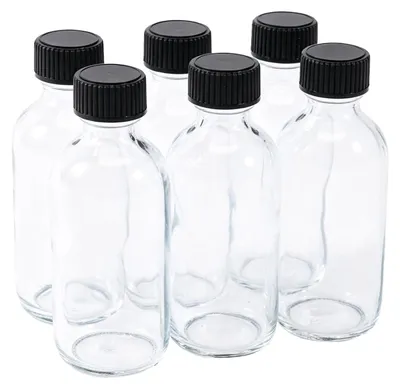 6 Mini-Glasflaschen 60 ml mit Deckeln, Trichter und Etiketten