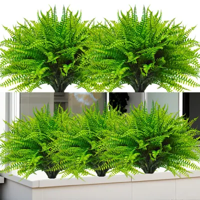 Produktbild von 12 Bündel künstliche Gartenpflanzen, Bostonfarn, grüne Kunststoffpflanzen, wetterfeste Balkonpflanzen, Balkon, Garten, Balkonkästen, Dekoration