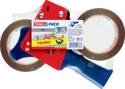 Productafbeelding van tesa 57108-00000-01 verpakking, twee rollen (PVC), 66m x 55mm, plus tesapack handmatig afroller
