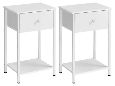 Image de Ensemble de deux tables d'appoint avec tiroir en tissu - Blanc - 28 x 38 x 61 cm