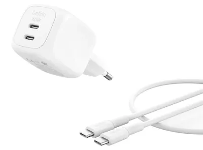 Produktbild von Belkin Ladegerät Dual USB-C 50W PD PPS+1m Kabel WCH019kq1MWH-B6