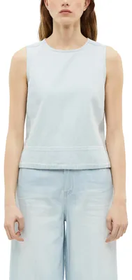Produktbild von s.Oliver Damen Denim-Bluse aus Leinenmix – Relaxed Fit, ärmellos, Rundhalsaussch