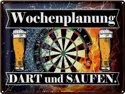 Produktbild von Blechschild Wochenplanung Dart und Saufen, 40 x 30 cm, Blechschilder Spruch Sport Hobby