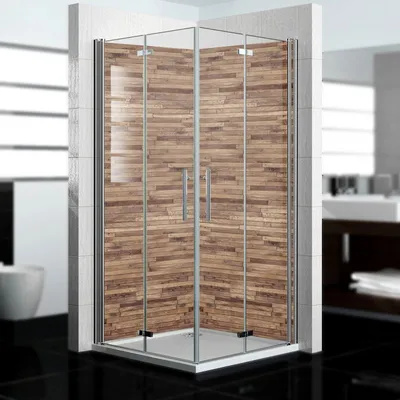 Produktbild von dedeco Eck-Duschrückwände Aluminium wasserfest Motiv: Holz V3, Nano-Protect hochglänzend, 2 x 100x210x0,3cm, Fliesenersatz fugenlos Wandverkleidung Wandpaneele,  Germany
