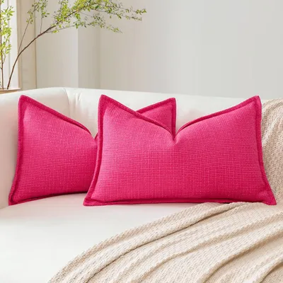 Productafbeelding van Set van 2 kussenslopen, 30x50 cm, effen, linnen, roze, rood