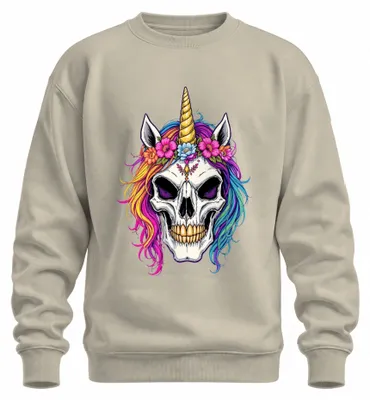 Immagine prodotto di Felpa con cappuccio, stile gotico, con motivo di unicorno scheletrico, criniera colorata, ghirlanda di fiori e corno. Taglia XXL. Motivo: natura