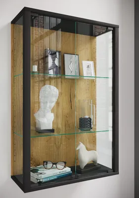 Produktbild von VCM Glasvitrine hängend | Vitrine Glas mit ESG-Sicherheitsglas | Maße: H. 80 x B. 60 x T. 25 cm | Hängevitrine Glas | Modern und platzsparend | Glas Vitrinenschrank - Udina M