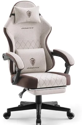 Produktbild von Gaming-Stuhl mit Fußstütze,ergonomisch,Taschenfederkissen&Massage-Lendenstütze,hohe Rückenlehne,Stoff Braun