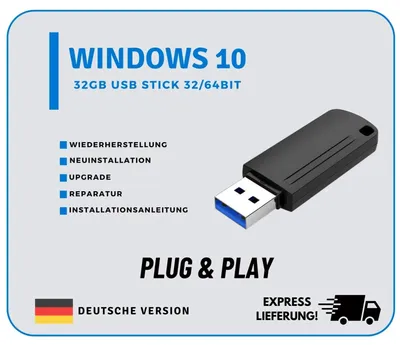 Produktbild von 32Gb Windows 10 Pro & Home | Installations Reparatur Usb-Stick | 32/64Bit