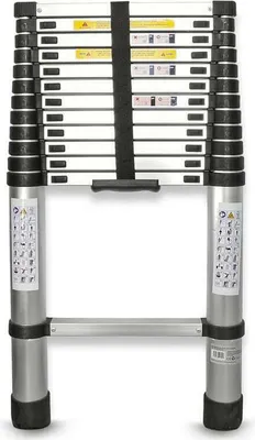Produktbild von Eaxus® Teleskopleiter 3,8m - DIN EN 131 Aluminium Mehrzweckleiter Ausziehbar mit 13 Stufen, Silber