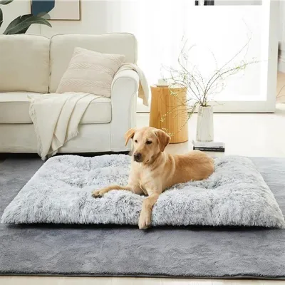 Produktbild von Großes Hundebett – Waschbares und rutschfestes Anti-Stress-Hundekissen – Hellgrau, 110 x 75 x 15 cm