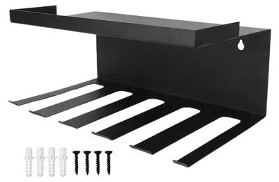 Image de Organiseur mural pour outils électriques, étagère polyvalente et robuste avec espace de rangement et 5 fentes pour forets, pour ateliers et garages