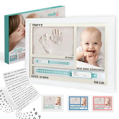 Produktbild von Muby, Baby Handabdruck und Fußabdruck, Gipsabdruck baby hand und fuß mit Bilderrahmen | Perfekte Neugeborenen Geschenk, baby fussabdruck set, Behalte die Erinnerungen | Baby abdruckset Geschenk