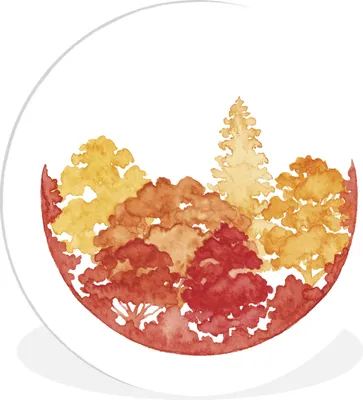 Produktbild von MuchoWow® Rundes Wandbild - Runde Bilder Herbst - Baum - Aquarell Ø 60 cm Kreis Wanddekoration Kunststoff - Wandkreis - Wandschmuck - Wand Kreis - Das Schlafzimmer - Die Bilder - Wandmalerei - Kunst für das Haus - das Plastik
