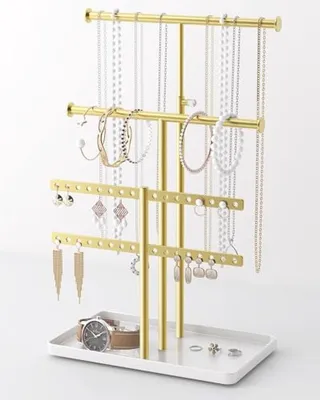 Produktbild von PromoHome® Schmuckständer Kettenhalter Gold - Verstellbare Aufbewahrung für Ohrringe, Armbänder und Uhren