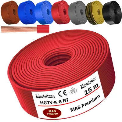 Produktbild von 15m Aderleitung H07 V-K RT 1x6 mm² Rot Einzelader flexibel