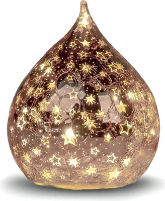 Produktbild von formano LED Deko Tropfen Sterne Rose-Gold 16cm Glasleuchte Crackle-Optik + Timer