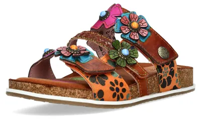 Produktbild von Laura Vita Damen Pantolette mit Blütenapplikationen und Perlenbesatz Brcyano 36, Größe:38 EU, Farbe:Braun