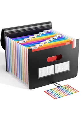 Produktbild von Fine Life Pro Organisationsmappe Ordner A4/Dokumentenmappe 12 Fächern Sortiermappe Fächermappe Datei Organizer mit Verschlußknopf