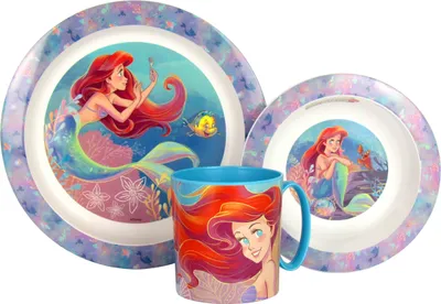 Produktbild von 3 teiliges Kinder-Geschirrset Frühstücks-Set Essteller Müslischale Trinkbecher Kunststoff BPA-frei (Arielle)