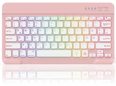 Produktbild von Tastatur – Bluetooth-Tastatur, kabellos – QWERTZ-Layout – Mit Hintergrundbeleuchtung – 7 Farben