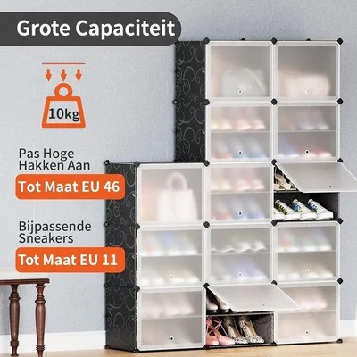 Immagine prodotto di Scaffale per scarpe 2 x 8 ripiani - cubi modulari - salvaspazio - ingresso - scarpiera