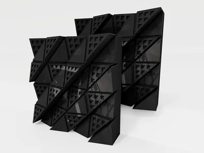 Zdjęcie produktu dla Zestaw 2 sztuk – dyfuzor akustyczny | dyfuzor 2D | 50 x 50 cm | odbicie – dyfuzja – absorpcja – izolacja akustyczna | panel ścienny | [FUZA | czarny błyszczący plastik]