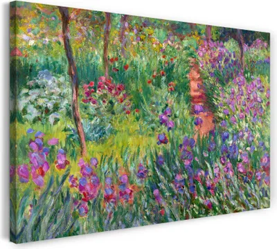 Produktbild von Leinwandbild (120x80cm): Claude Monet - Der Schwertlilien-Garten in Giverny, echter Holz-Keilrahmen inkl. Aufhänger, handgefertigt in Deutschland