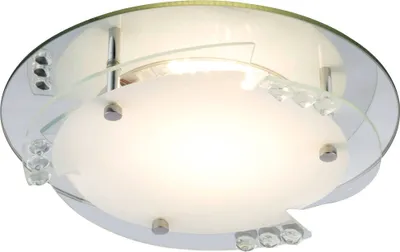 Produktbild von LED Deckenleuchte, Glas weiß, Kristalle, Spiegelrand, D 25 cm