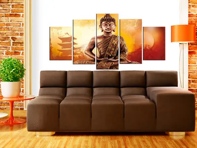 Produktbild von Akustikbild Buddha 200x100 cm Bilder Akustikschaum Hochleistungsschallabsorber Schallschutz Leinwand 5 tlg Wandbild Raumakustik Schalldämmung 051402