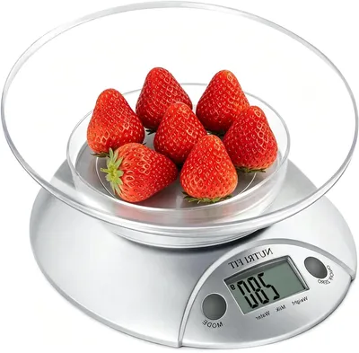 Obrázok produktu pre Digitálna kuchynská váha – váha na potraviny – presné váženie – s odnímateľnou miskou – kapacita 5 kg – strieborná farba