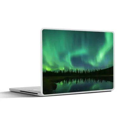 Produktbild von MuchoWow® Laptop Aufkleber Sticker Cover Nordlicht - Bäume - Wasser - Alaska 25x18 cm - Laptop-Deko